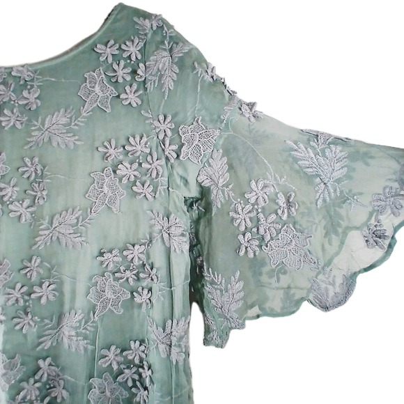 Sundance Embroidered Boho Bell Sleeve Shift Dress Icy Blue Gray Medium Formal - Picture 6 of 16